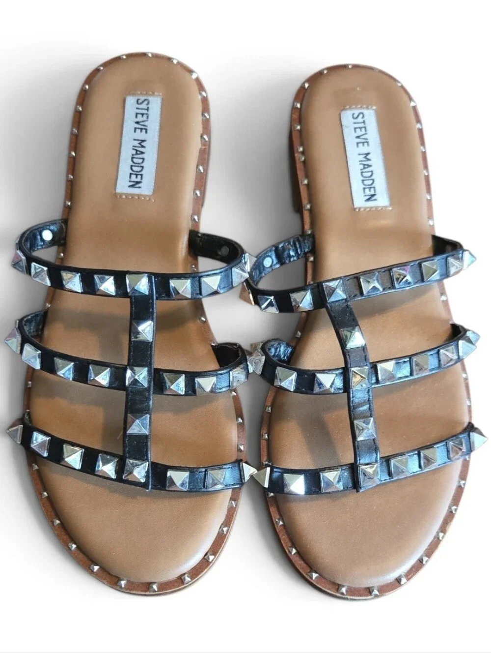 Steve Madden Averill Black Pyramid Studded Slide Sandal Size 7